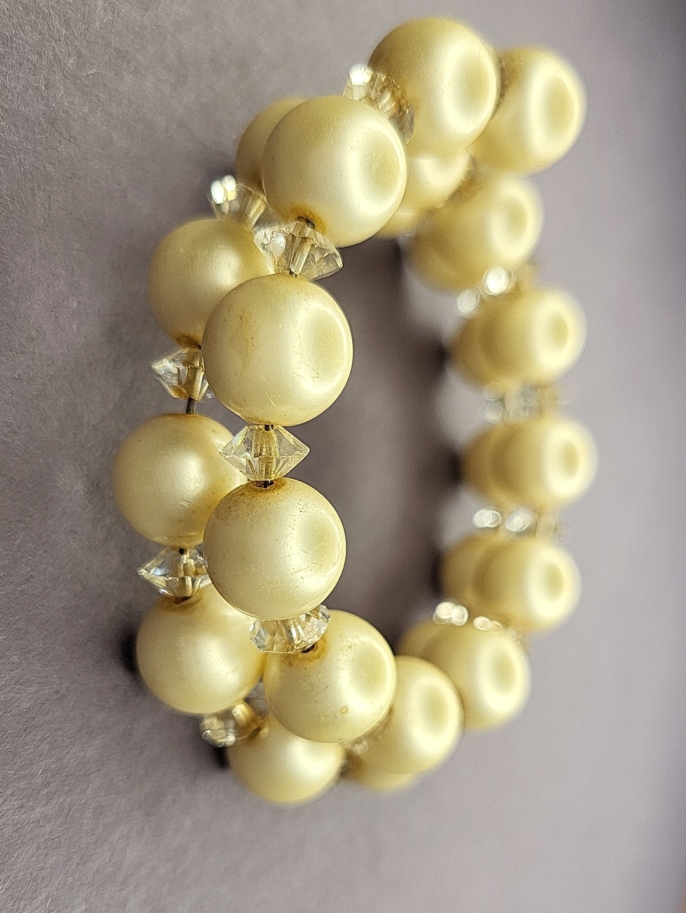 Cream Pearl Stretch Bracelet with Crystal Accents